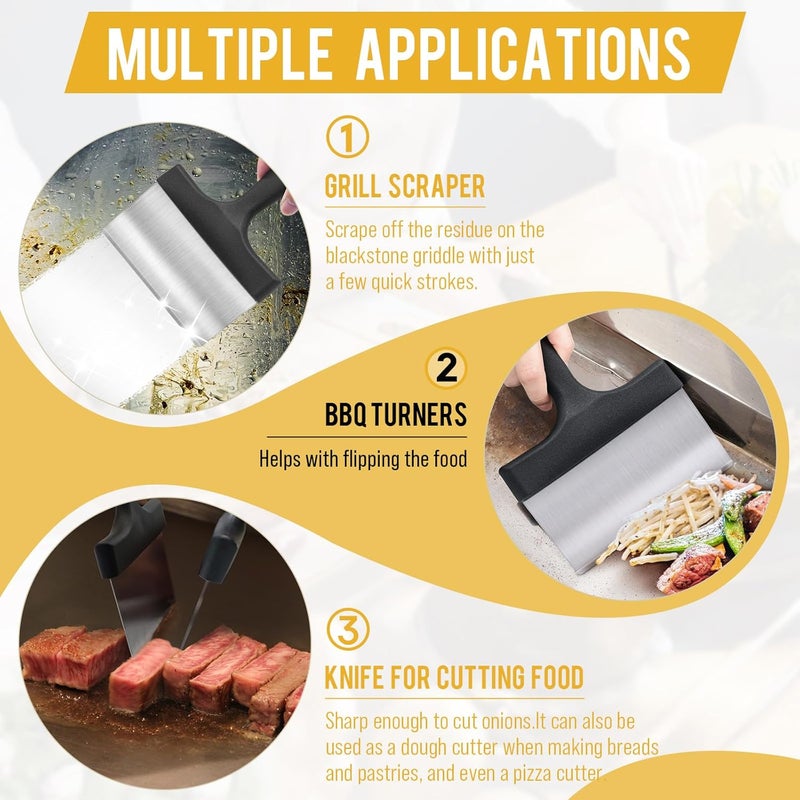 AWEASROY Heavy Duty Grill Scraper Stainless Steel Griddle Scraper with 5" Handle,Sturdy Food Scraper Tool Kitchen for Blackstone Grill Accessories,Outdoor Barbecue Turners Tools - Image 2